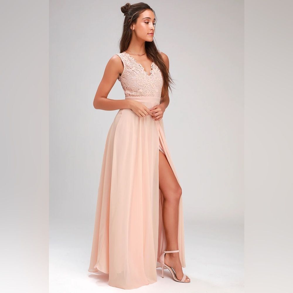Lulu’s Blush Pink Lace Backless Maxi Dress XL